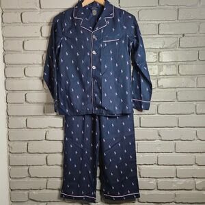 Polo Ralph Lauren Boys Navy Pink Pony Pajama Set Size L 12-13 Years Button Down